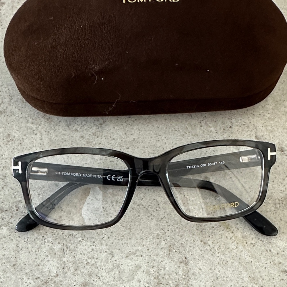 Tom Ford Men's Black Rectangular Acetate Glasses